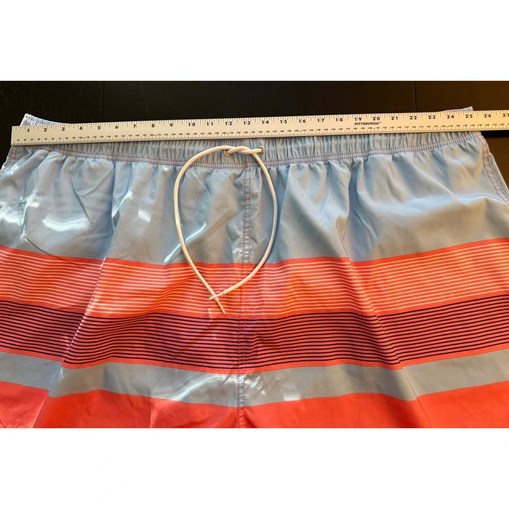 Nautica Swim‎ Trunks Mens 6XL Striped Coral/Blue Mesh-Lined Board Shorts